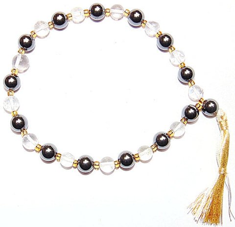 Beautiful Hematite and Crystal quartz combination wrist mala 27+1 beads