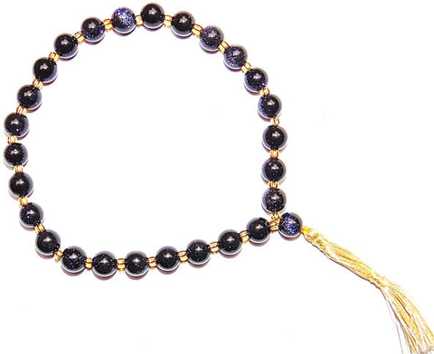 Blue Sunstone (Goldstone) wrist mala of 27+1 beads