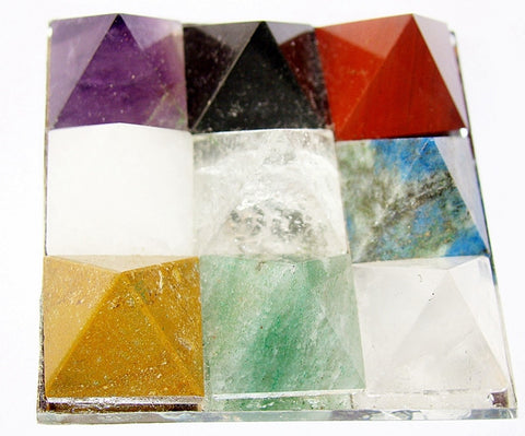 Gemstone crystals Navgrah Pyramid plate