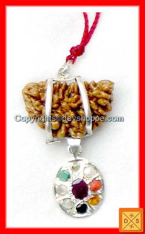 One Faced Rudraksha (1Mukhi) and Navratna Pendant Combination