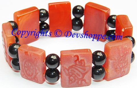 Tibetan Eight Auspicious symbols bracelet in Carnelian