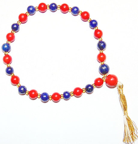 Beautiful Red agate and Lapiz lazuli (Lapis) combination beads wrist mala 27+1 beads