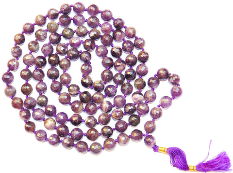 High quality Amethyst mala made from Diamond cutting dark purple beads - 10 mm