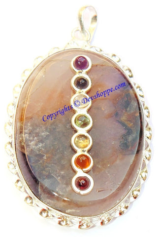 Amethyst round shaped pendant with Chakra beads