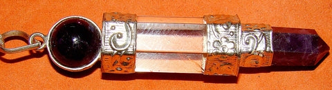 Amethyst and Crystal Quartz pencil shaped combination pendant