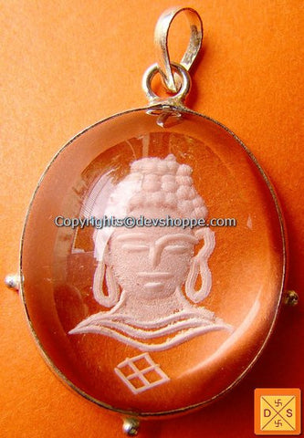 "Buddha" hand Carved Crystal Pendant in German Silver