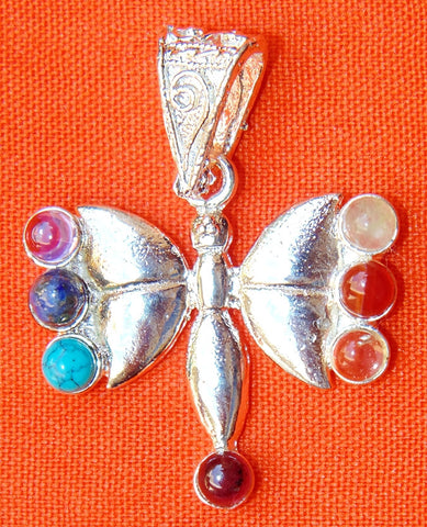 German Silver Butterfly shaped pendant with chakra stones