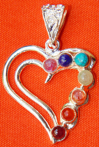 Heart shaped pendant with Chakra stones in German silver