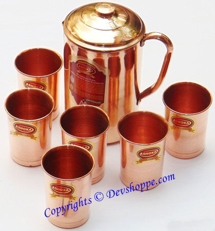 Pure copper jug with glasses