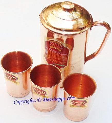 Copper jug large sized with glasses