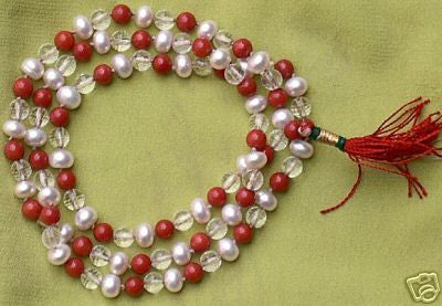 Coral , Pearl and Crystal beads combination mala