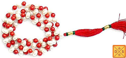 Coral pearl combination mala for energy and peace