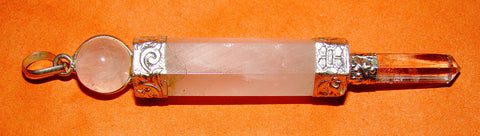 Rose Quartz and Crystal Quartz combination pencil shaped Pendant