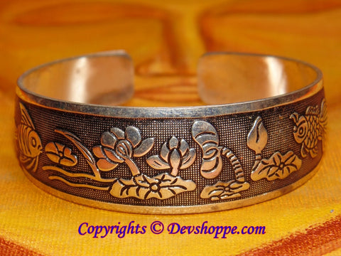 Lotus and Fish cuff bracelet