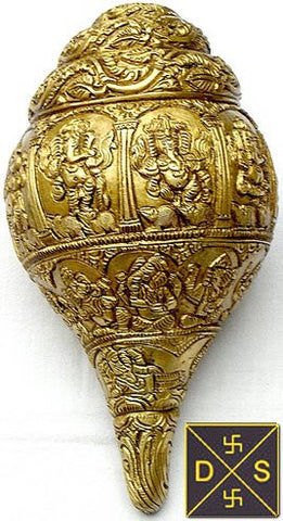 Brass Conch with Lord Ganesha pictures in different poses