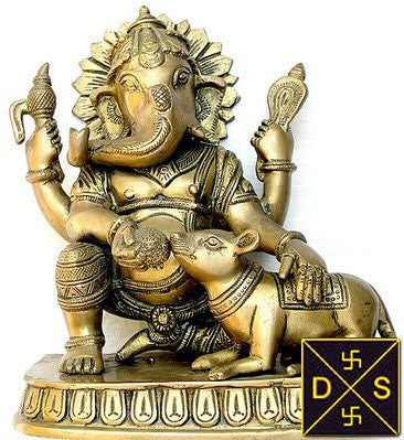 Lord Ganesha feeding his mushaka (mice)