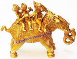 Ganesha Riding Elephant with Two Consorts Riddhi and Siddhi brass idol