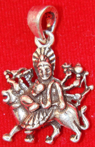 Goddess Durga pendant in pure silver in antique look