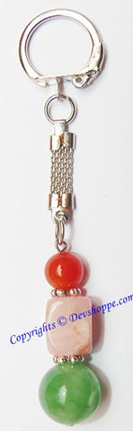 Green Jade , Rose Quartz and Carnelian Natural pebble tumbled stone keychain