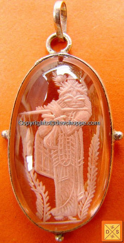 'Krishna' Crystal hand carved pendant in German Silver