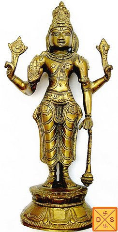 Lord Vishnu idol in brass with antique looks