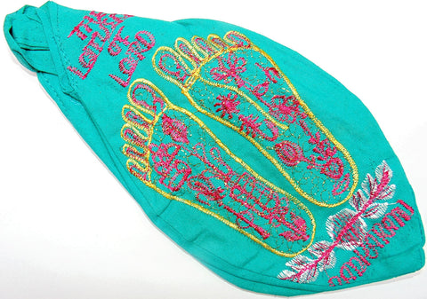 Lotus feet of Sri Krishna Gomukhi japa mala bag - Turquoise green