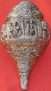 BRASS SHANKH (CONCH) WITH GODDESS MAHA LAKSHMI PICTURES