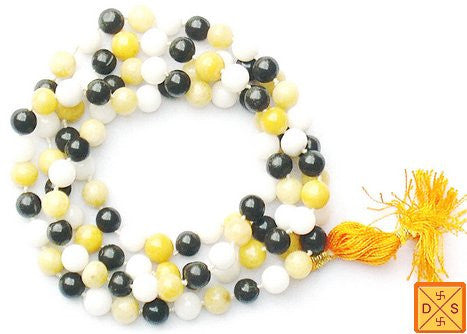 Mixed hakik (agate) mala having white,yellow and black hakik beads