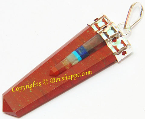 Red Jasper Pencil shaped pendant with 7 Chakra Stones