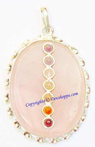 Rose Quartz pendant with Chakra beads