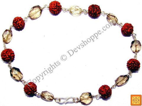 Rudraksha Smokey Quartz faceted beads Combination Bracelet in Silver