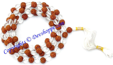 Rudraksha and Crystal combinaton mala (diamond cutting) of 108+1 beads