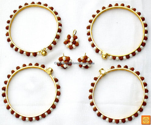 Rudraksha Pearl combination Bangles, Earrings and Pendant - Jewellery set