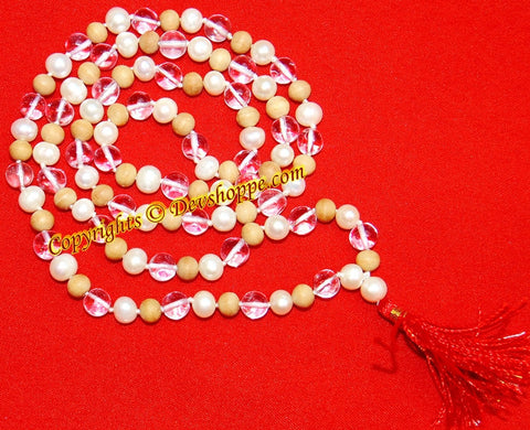 Sandalwood ,Pearl and Crystal combination mala for high blood pressure patients