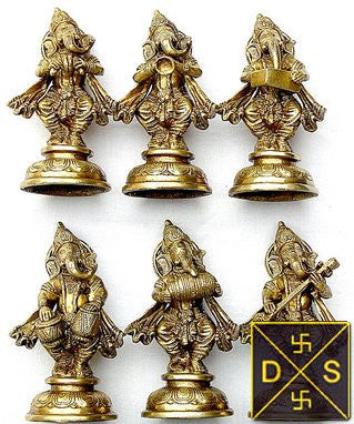 Set of six sangeet Ganesha idols playing musical instruments