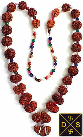 Rudraksha Siddha Mala with Navratna Beads ~ Lab Certified beads