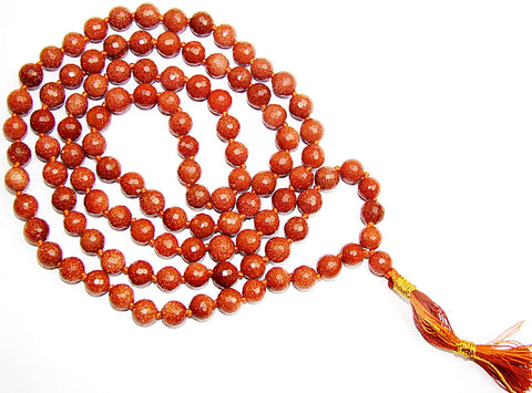 Sunstone high quality faceted beads mala for Good fortune and protection