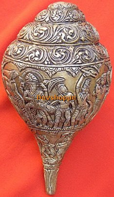 BRASS SHANKH (CONCH) WITH LORD'S VISHNU'S TEN AVATARS