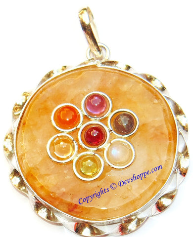 Yellow Agate pendant with Chakra stones 